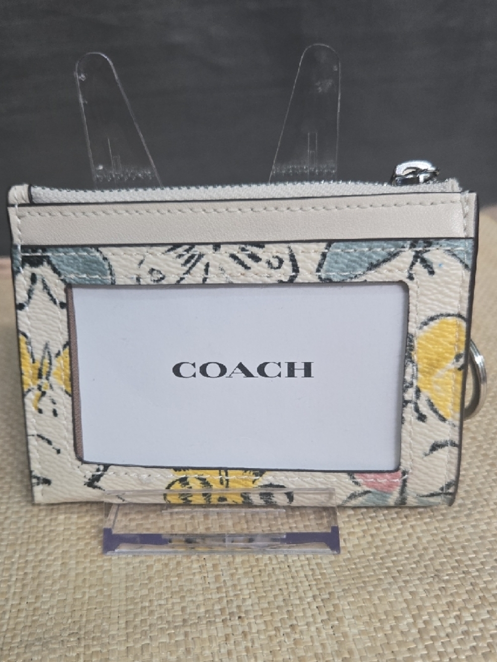 Coach White Butterfly Print Leather Card & Key Holder - Picture 2 of 6